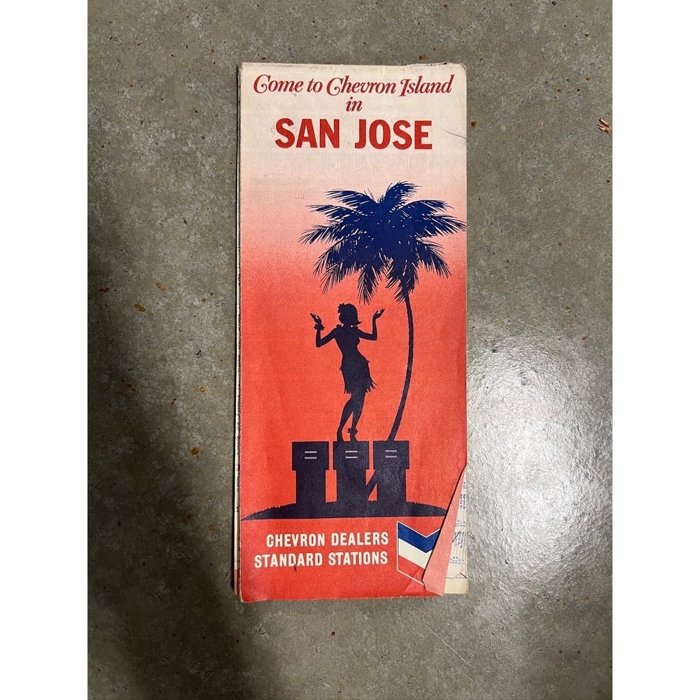 1969 Chevron San Jose Vintage Road Map‎ - Chevron Island Hula Girl Gas & Oil